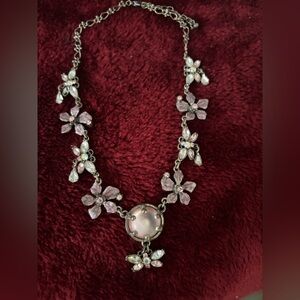 Pink Floral Crystal Pendant Necklace - Women Jewelry